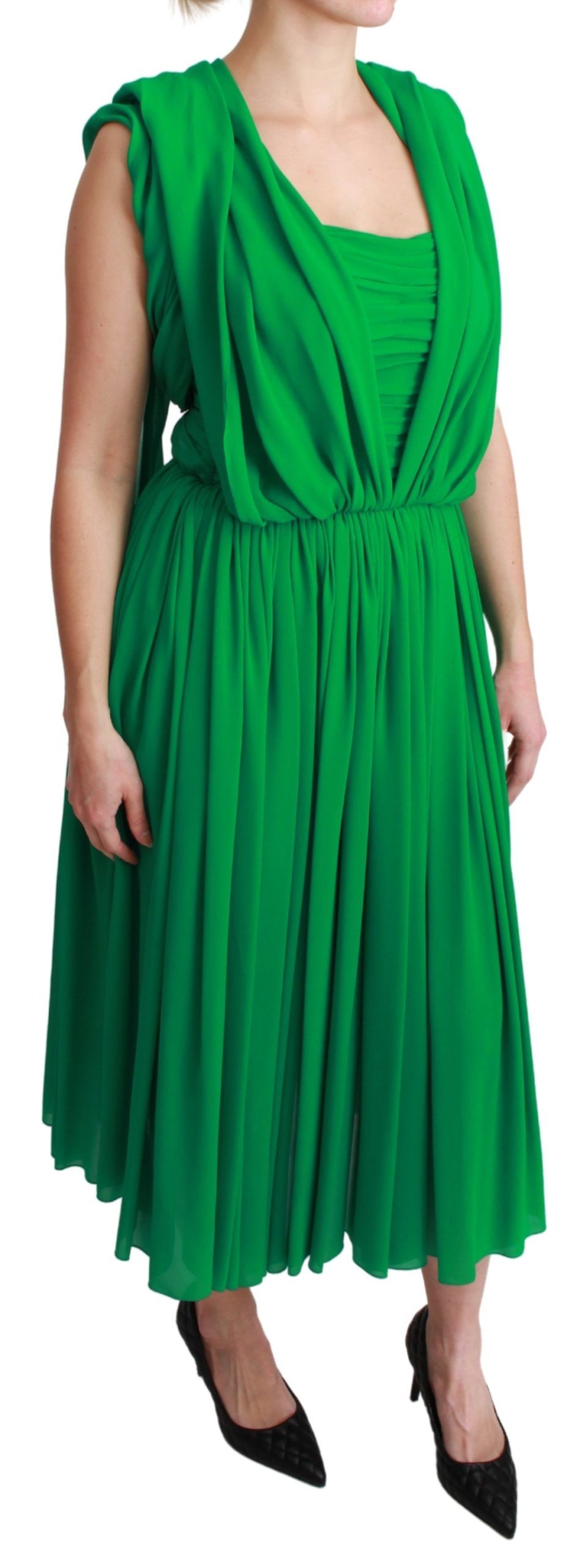 Dolce & Gabbana Elegant Sleeveless Pleated Silk Maxi Dress